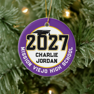 Ornamento De Cerâmica Foto de Formatura da Turma de 2027 Letterman