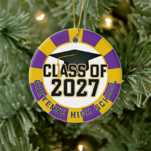 Ornamento De Cerâmica Foto de Formatura da Turma de 2027 Letterman