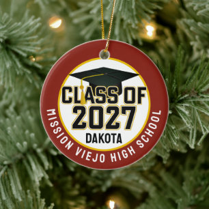 Ornamento De Cerâmica Foto de Formatura da Turma de 2027 Letterman