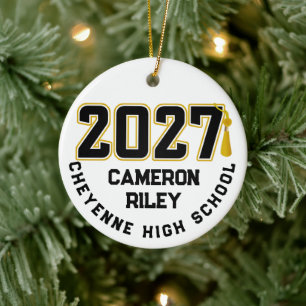 Ornamento De Cerâmica Foto de Formatura da Turma de 2027 Letterman