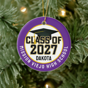 Ornamento De Cerâmica Foto de Formatura da Turma de 2027 Letterman