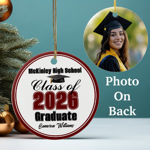Ornamento De Cerâmica Foto de Formatura Personalizada de 2026 na Cor Mar