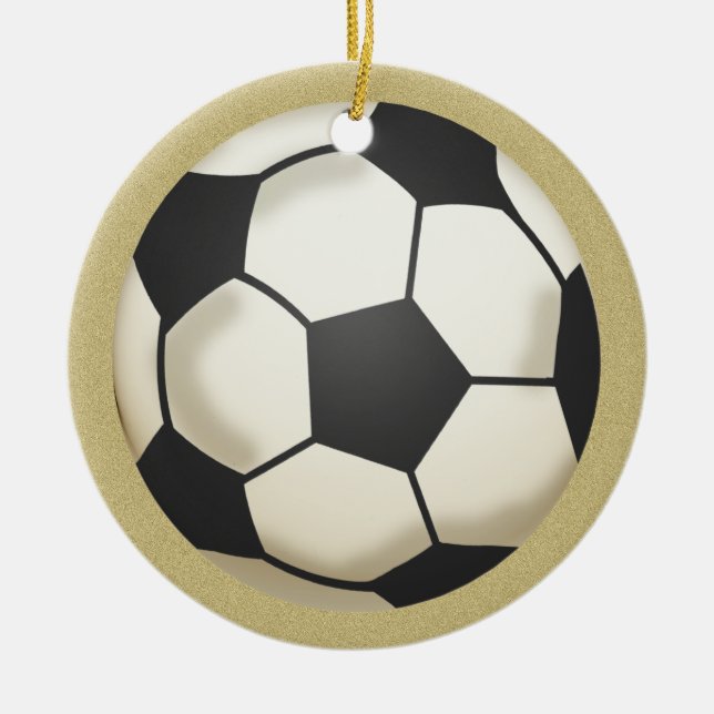Ornamento De Cerâmica Foto de futebol Dourado (Frente)