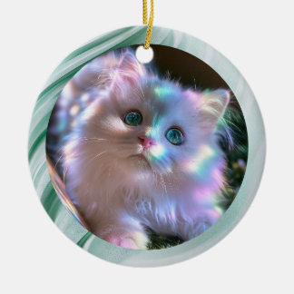 Ornamento De Cerâmica Foto de Gatinho com Redemoinho Verde Moderno e Vid