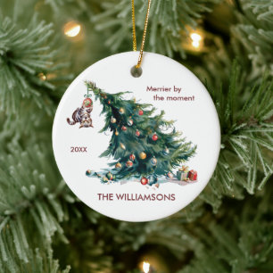 Ornamento De Cerâmica Foto de gato perigosa da árvore de Natal