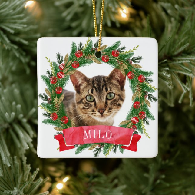 Ornamento De Cerâmica Foto de Gato Personalizada (Árvore)