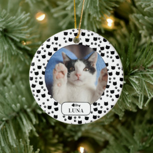 Ornamento De Cerâmica Foto de gato personalizada com impressão de pata 