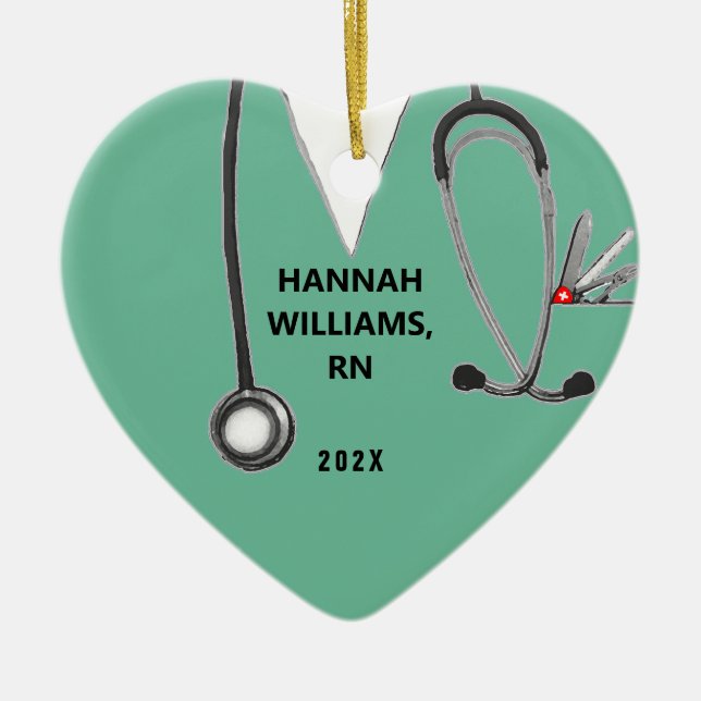 Ornamento De Cerâmica Foto de Graduação de Enfermeira (Frente)