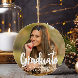 Ornamento De Cerâmica Foto de Graduado Chic Personalizada Moderna 2023 G