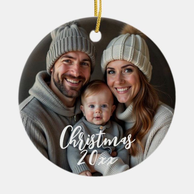 Ornamento De Cerâmica foto de inverno com floco de neve (Frente)