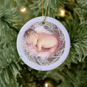 Ornamento De Cerâmica Foto de Keepsasasael Azul Personalizada Primeiro N