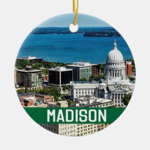 Ornamento De Cerâmica Foto de Madison Wisconsin Memento