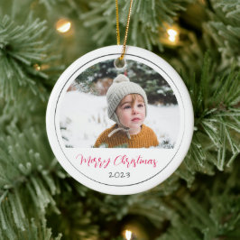 Ornamento De Cerâmica Foto de Manuscrito de Feliz Natal Minimalista