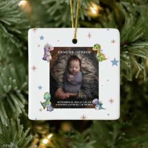 Ornamento De Cerâmica Foto de Nascimento do Dinossauro do Baby Boy