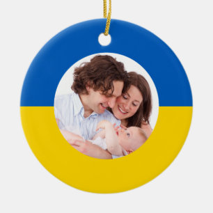 Ornamento De Cerâmica Foto de Natal Amarelo e Azul do Bandeira Ucraniano