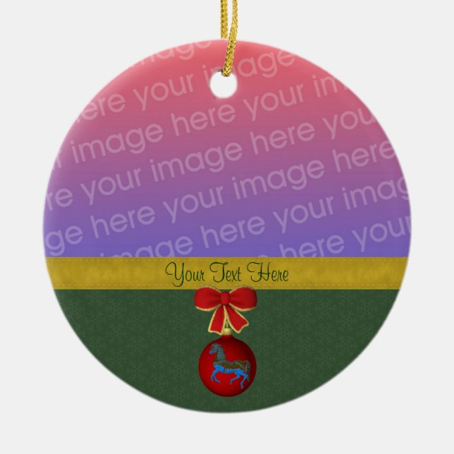 Ornamento De Cerâmica Foto de Natal Carousel Horse (Frente)