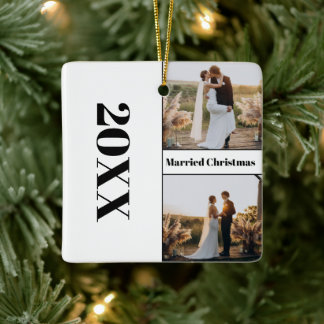 Ornamento De Cerâmica Foto de Natal Casada Moderna Minimalista Recém-Cas