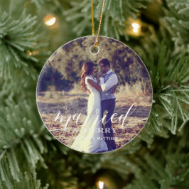 Ornamento De Cerâmica Foto de Natal "Casado e Feliz"