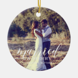Ornamento De Cerâmica Foto de Natal "Casado e Feliz"