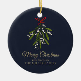 Ornamento De Cerâmica Foto de Natal com marinho simples