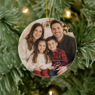 Ornamento De Cerâmica Foto de Natal com Versículo Bíblico de Criança que
