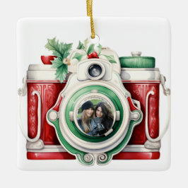 Ornamento De Cerâmica Foto de Natal da câmera Vintage