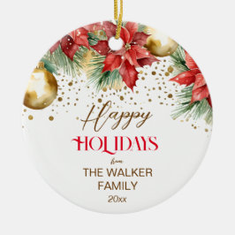 Ornamento De Cerâmica Foto de Natal da Elegant Watercolor Poinsettia