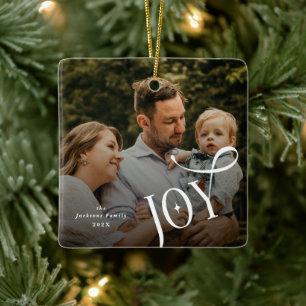 Ornamento De Cerâmica Foto de Natal da Família Joy