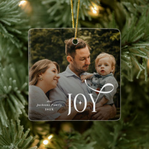 Ornamento De Cerâmica Foto de Natal da Família Joy