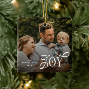Ornamento De Cerâmica Foto de Natal da Família Joy