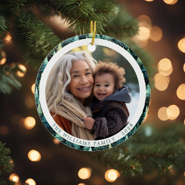 Ornamento De Cerâmica Foto de Natal da família Rustic Woodland