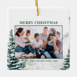 Ornamento De Cerâmica Foto de Natal da Floresta de Neve