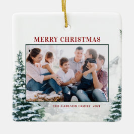 Ornamento De Cerâmica Foto de Natal da Floresta de Neve