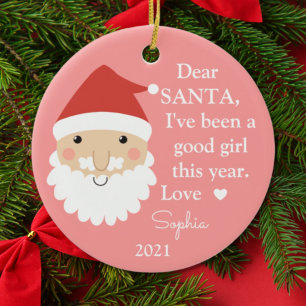 Ornamento De Cerâmica Foto de Natal da Menina Boazinha com Papai Noel
