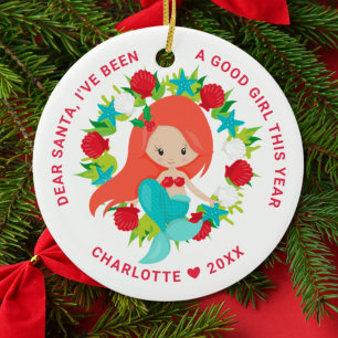 Ornamento De Cerâmica Foto de Natal da Sereia Fui Boa Menina