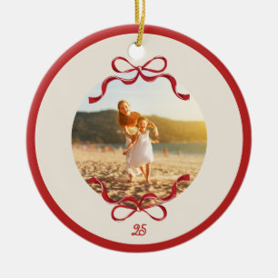 Ornamento De Cerâmica Foto de Natal da Tendência dos Arcos Vermelhos Mod