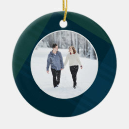 Ornamento De Cerâmica Foto de Natal da xadrez clássica casada