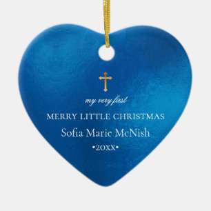 Ornamento De Cerâmica Foto de Natal de 1 rua do PixDezines Baby, Azure B