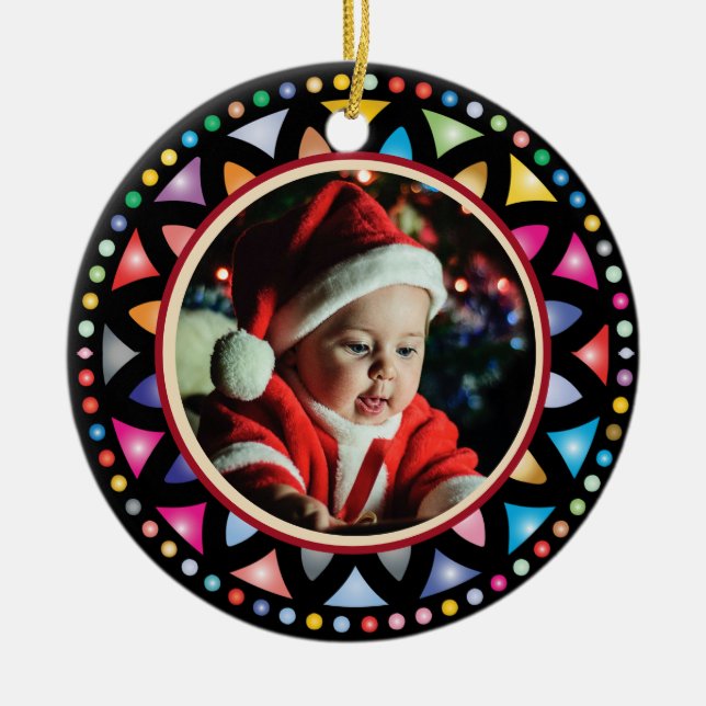 Ornamento De Cerâmica Foto de Natal de 1rua do bebê Vidro manchado (Frente)