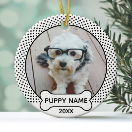 Ornamento De Cerâmica Foto de Natal de Cachorrinho com Pontinhos Pretos 