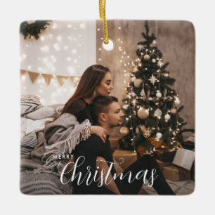 Ornamento De Cerâmica Foto de Natal de Casal Moderno e Tendência