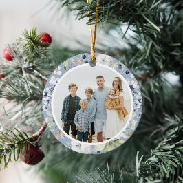 Ornamento De Cerâmica Foto de Natal de Foliage de inverno gelada