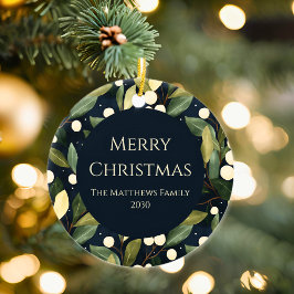 Ornamento De Cerâmica Foto de Natal de Snowberry Elegante