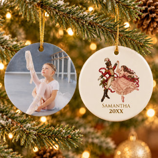 Ornamento De Cerâmica Foto de Natal do Ballet Elegante e Vintage do Queb