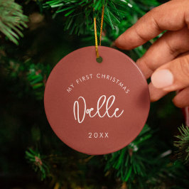 Ornamento De Cerâmica Foto de Natal do Bebê do Terracotta Moderno