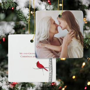 Ornamento De Cerâmica Foto de Natal do Cardinal Vermelho Personalizada