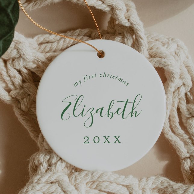 Ornamento De Cerâmica Foto de Natal do Menino Verde Mínimo (Criador carregado)