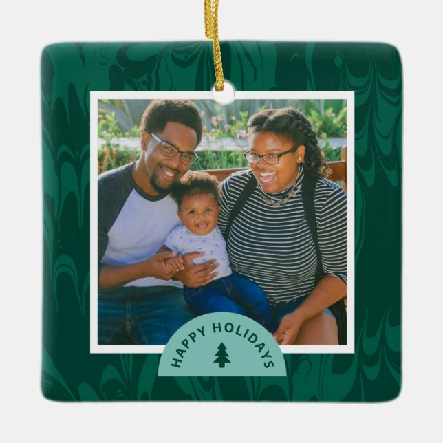 Ornamento De Cerâmica Foto de Natal do Pinus Marbled (Frente)