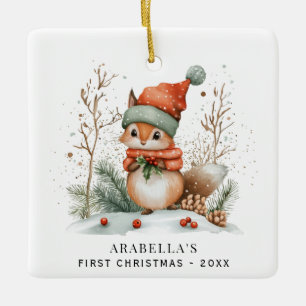 Ornamento De Cerâmica Foto de Natal do Winter Woodland Baby