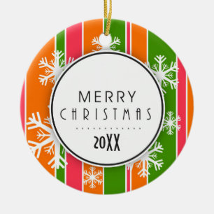 Ornamento De Cerâmica Foto de Natal feliz e laranja